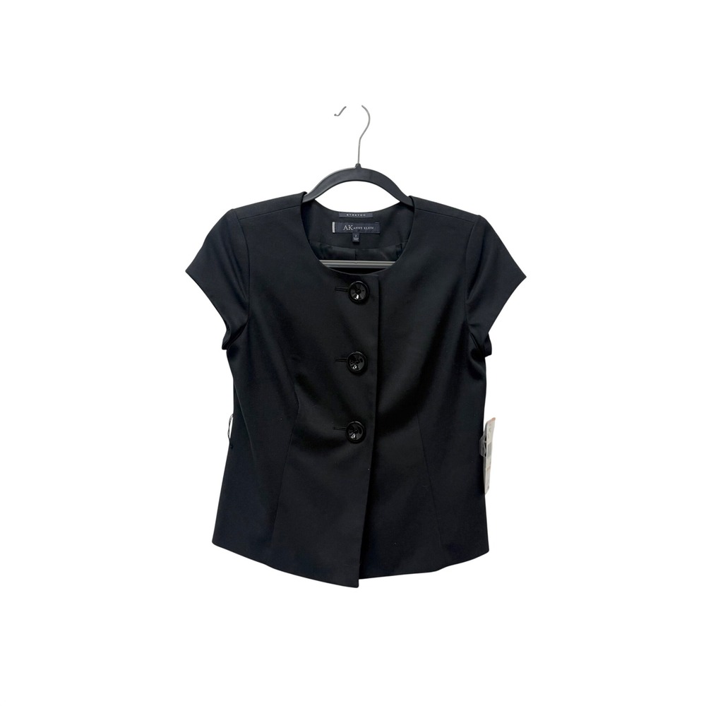 Anne Klein Madrid Black Short Sleeve Blazer‎ Collarless Stretch Jacket NWT 2